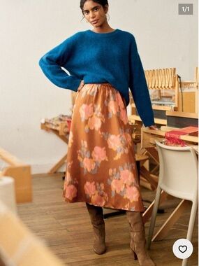 NWT Sézane SZ 8 Siloé Skirt Floral Silk Midi Brown, Pink and Blue, Size 40 🇫🇷!!